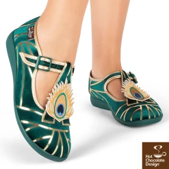 HOT CHOCOLATE DESIGN PEACOCK MJ's -Shoes Sales Chocolaticas Peacock womens Mary Jane Flat Legs 800x