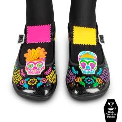 HOT CHOCOLATE DESIGN SUGAR SKULL -Shoes Sales Chocolaticas Sugar Skull womens Mary Jane Flat Legs 800x