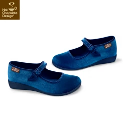 HOT CHOCOLATE DESIGN CURACOA BLUE 9 HOT CHOCOLATE DESIGN CURACOA BLUE -Shoes Sales Chocolaticas Velvet Blue womens Mary Jane Flat Side 800x