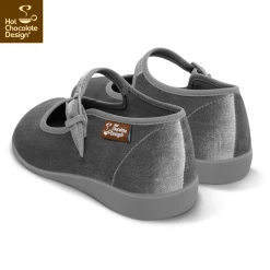HOT CHOCOLATE DESIGN VELVET GIN (SILVER GREY) -Shoes Sales Chocolaticas Velvet Gray womens Mary Jane Flat Back 800x