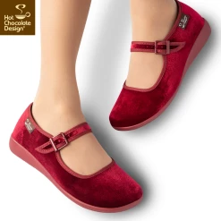 HOT CHOCOLATE DESIGN RED WINE -Shoes Sales Chocolaticas Velvet Red womens Mary Jane Flat Legs 800x