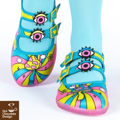 HOT CHOCOLATE DESIGN TRIPPY DAZE -Shoes Sales Trippy Daze womens Mary Jane Flat Legs2 800x